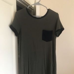 Army green T-shirt dress.